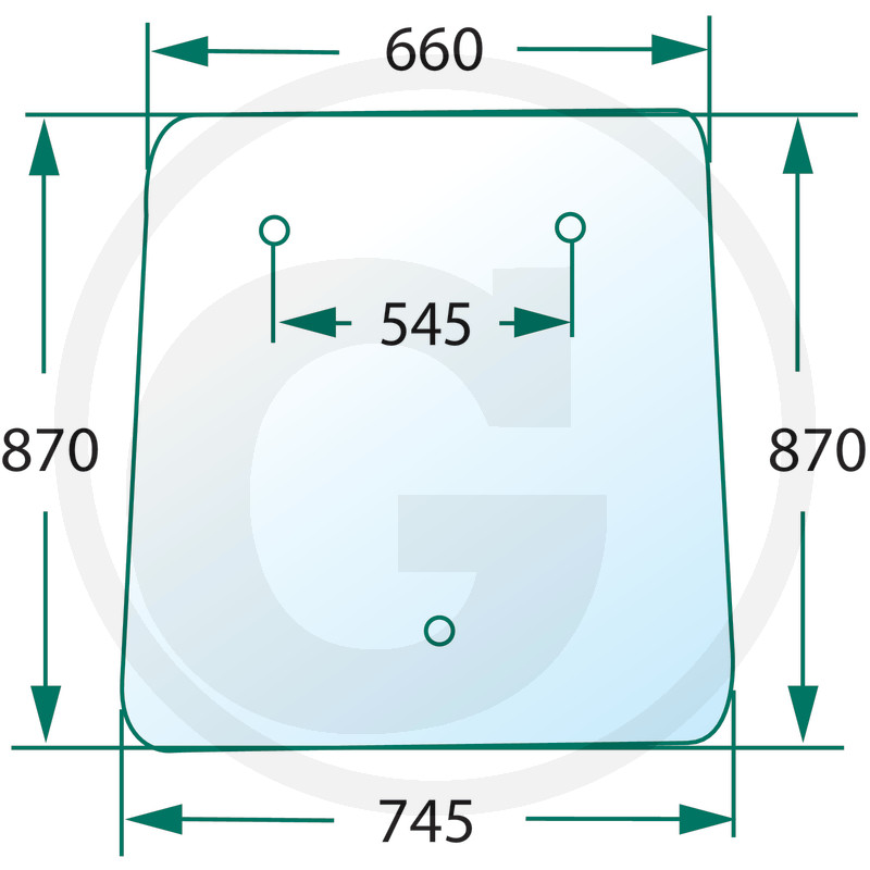 Küljeklaas aukudega MTZ 80-6708901 (749/655x865mm) suur kabiin