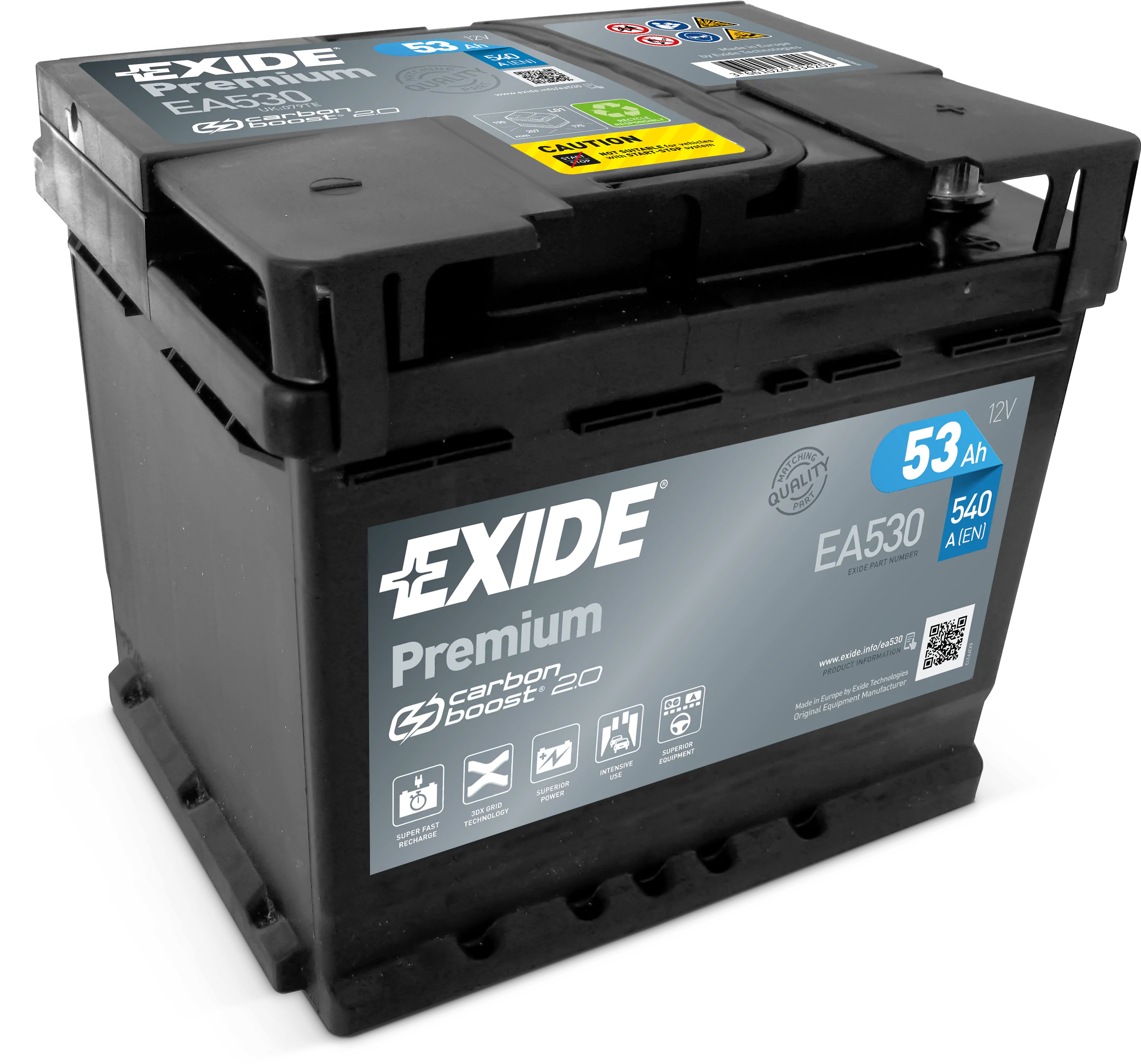 Aku 53Ah 540A 207x175x190mm Exide EA530