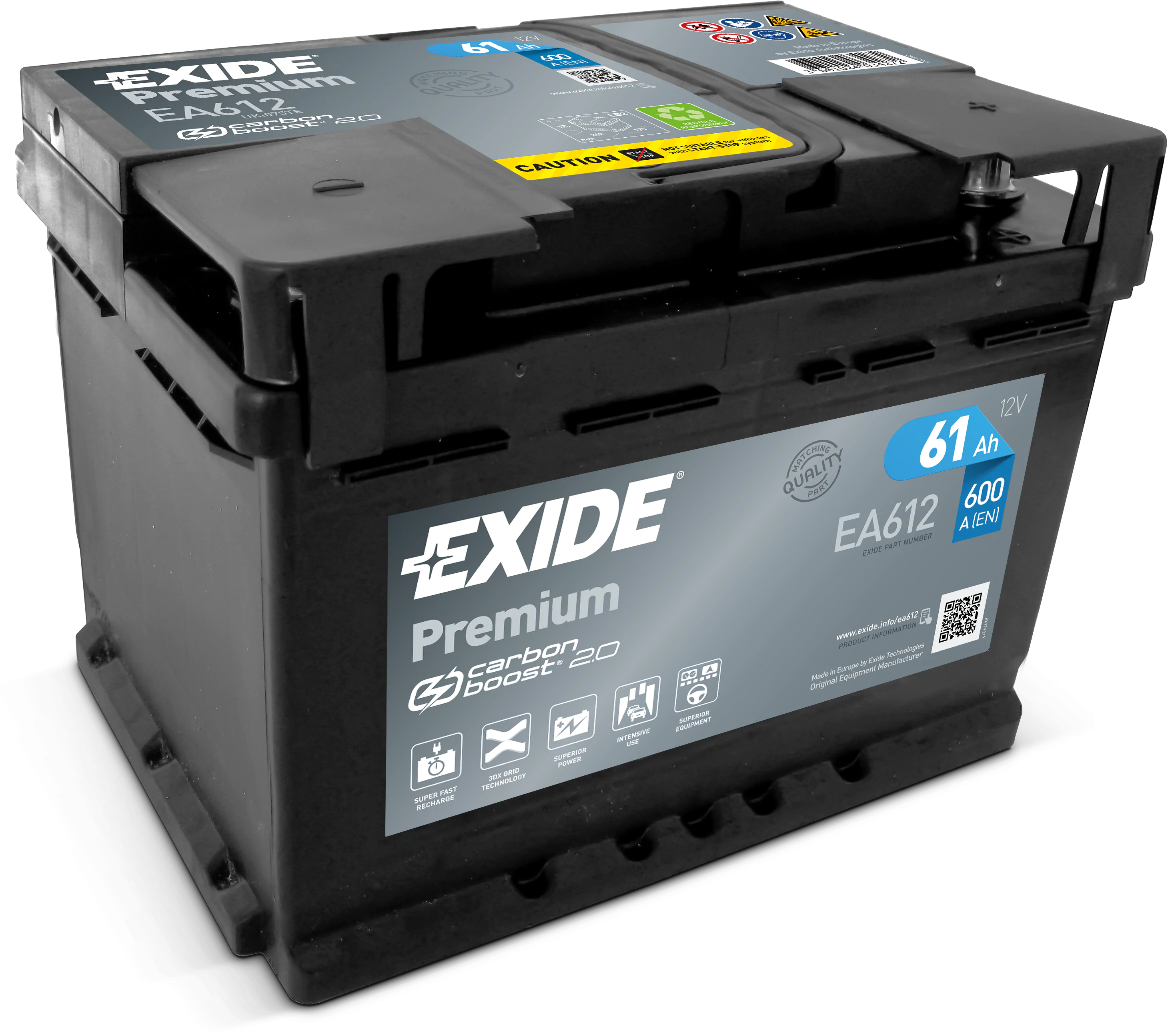 Aku 61Ah  600A 242x175x175mm Exide Premium  EA612
