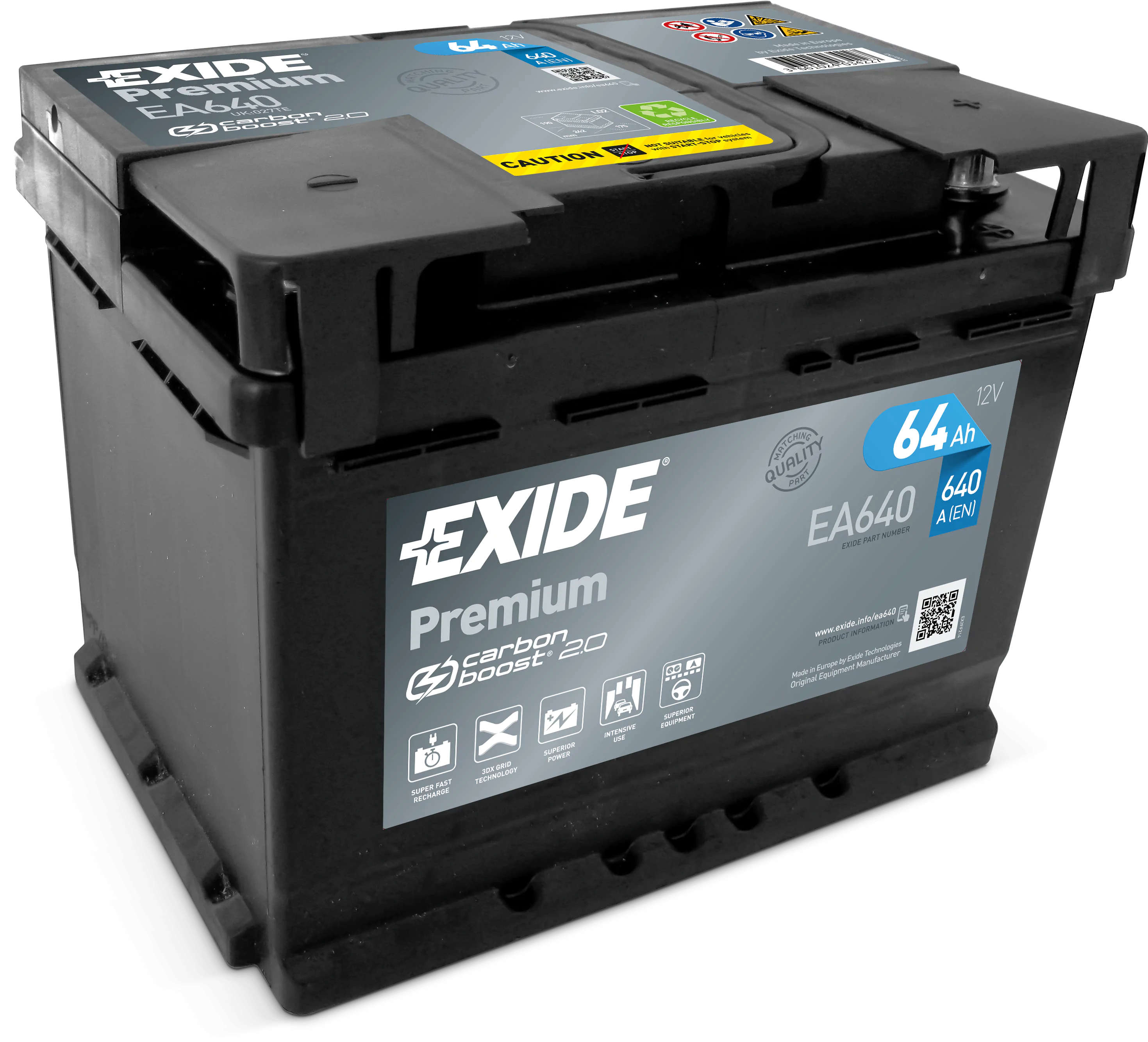 Aku 64Ah 640A 242x175x190mm Exide  Premium EA640