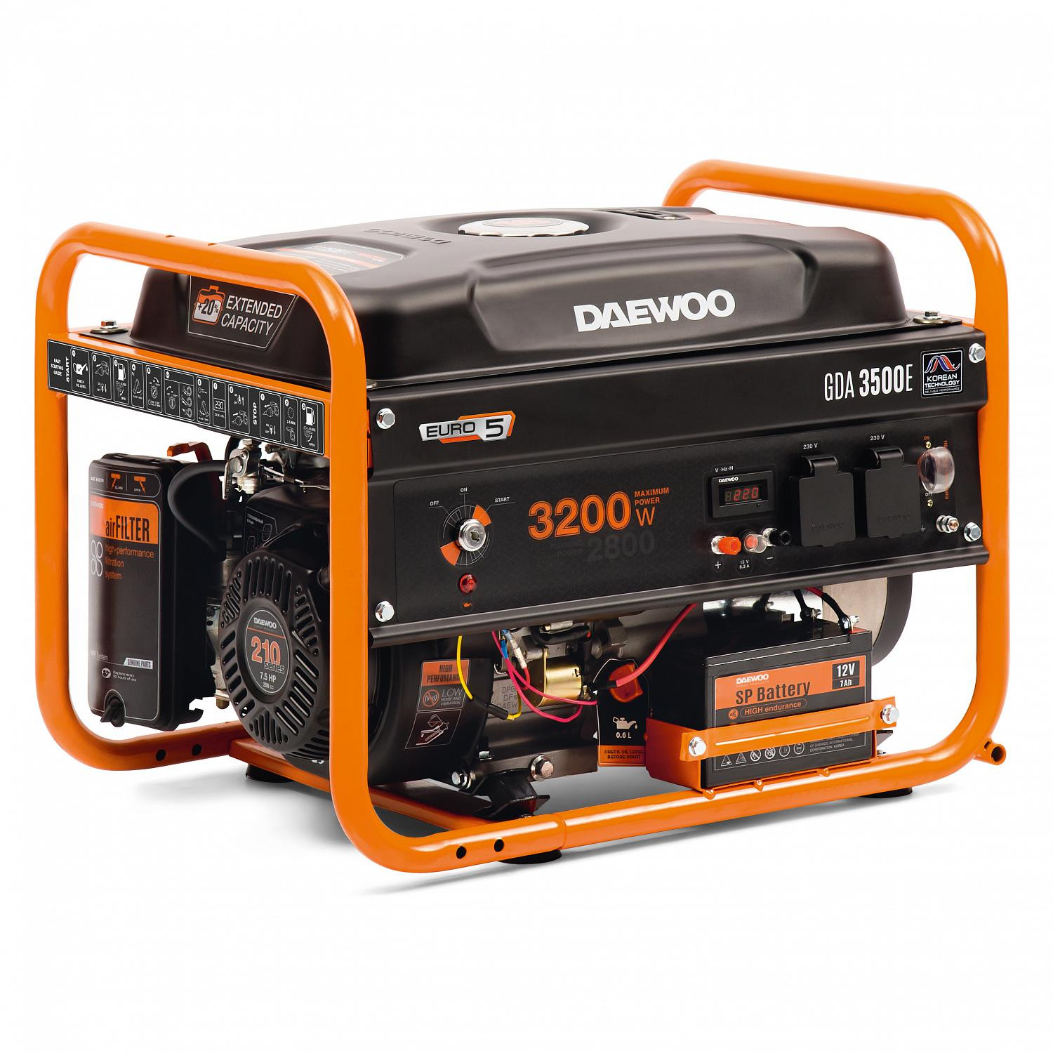 Bensiini generaator Daewoo ,nominal 3.2KW 3.2/2.8Kw 2x230V