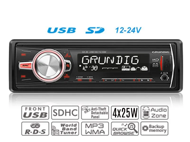 Autoraadio Grunding GX-30 12/24V 4x25W USB,SD,AUX-in,Xbass